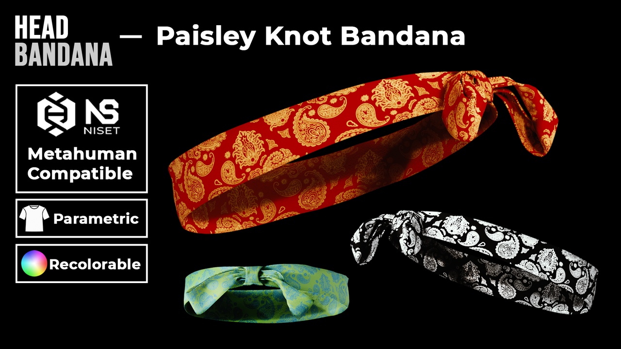 Media 1 for listing Head Bandana - Recolorable Parametric Paisley Knot for Metahuman MH UE5 MHPKG