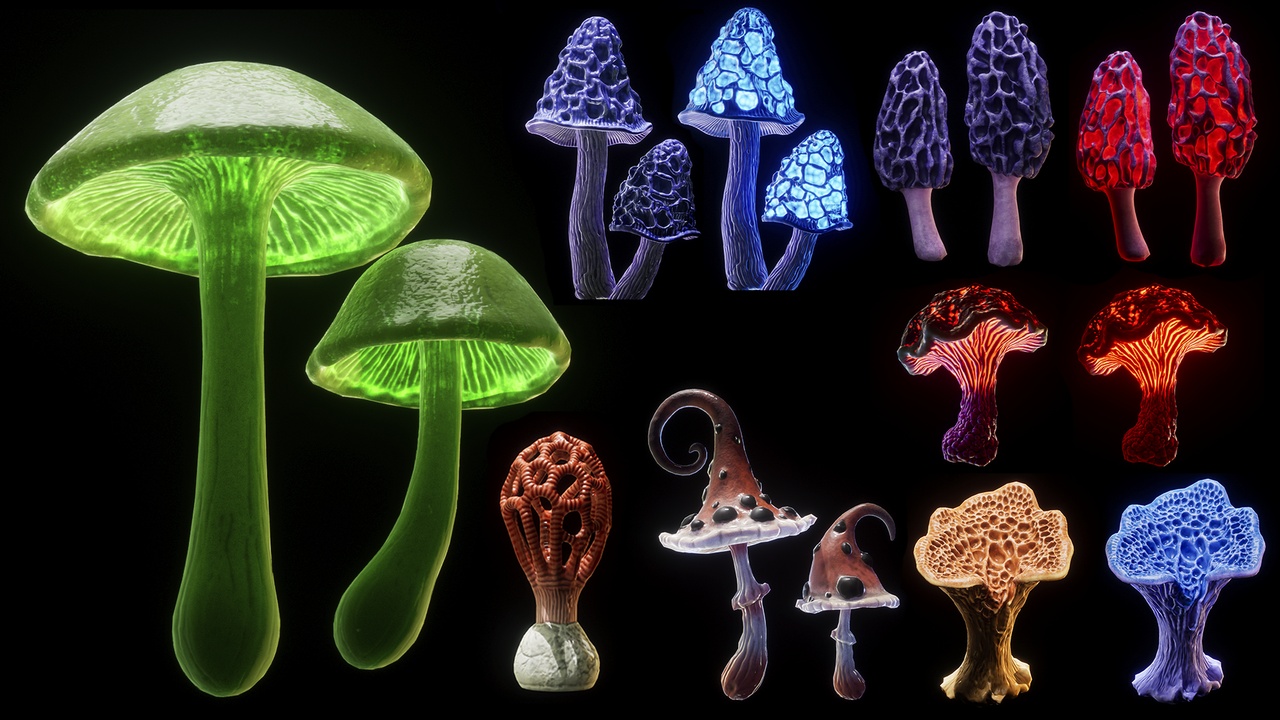 Media 1 for listing Fantasy and Glowing mushrooms set