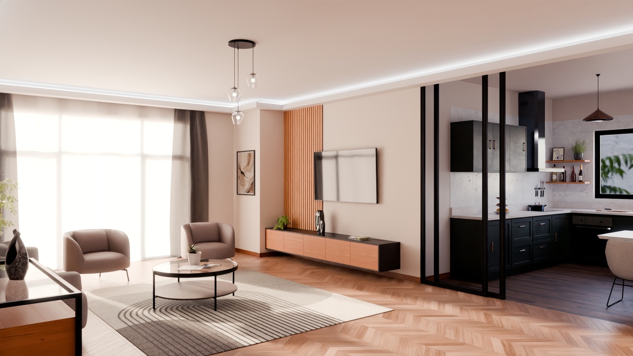 Media 1 for listing Modern Living Room and Kitchen - Blender Scene