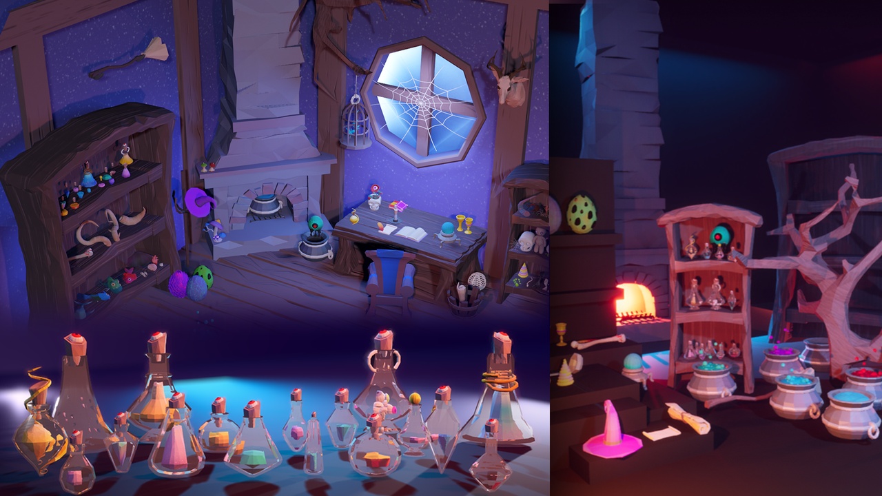 Media 1 for listing Low Poly Witch & Potion Props