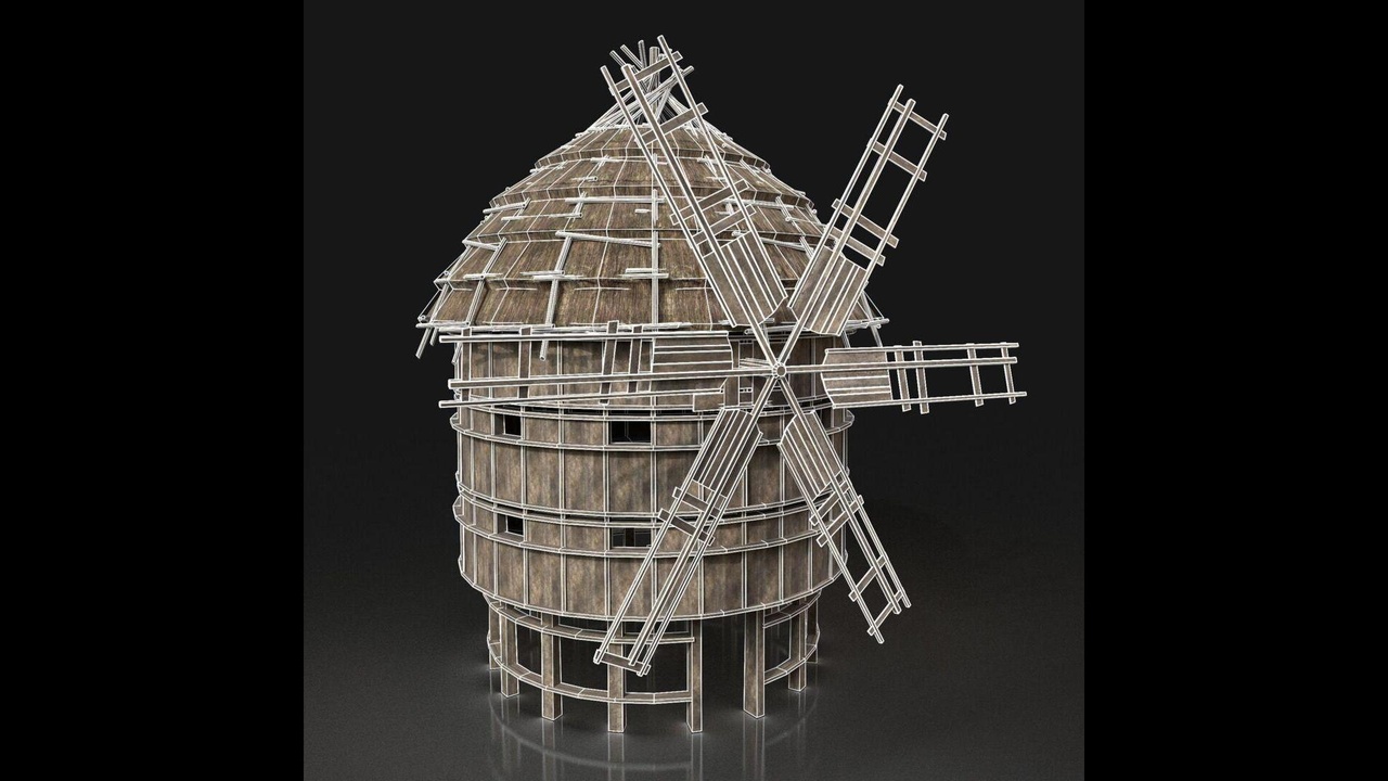 Media 1 for listing Medieval Thatched Windmill - Enterable Game-Ready Silo