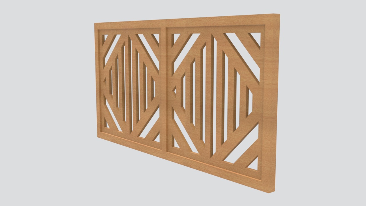 Media 1 for listing Light Wood Decorative Fence Panel with Diamond Fretwork Cutouts 3D Model