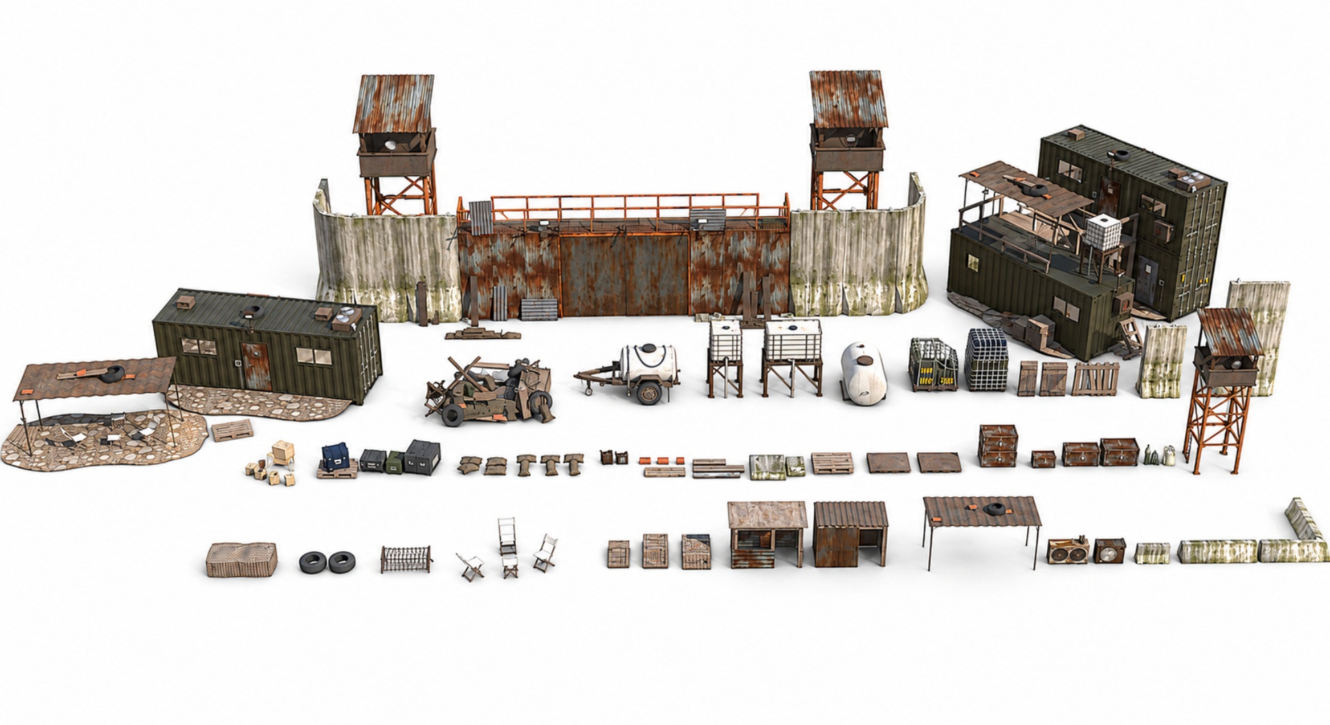 Media 1 for listing Post Apocalyptic Military Base, Survival Kit: Outpost Modular Kit Mid Poly