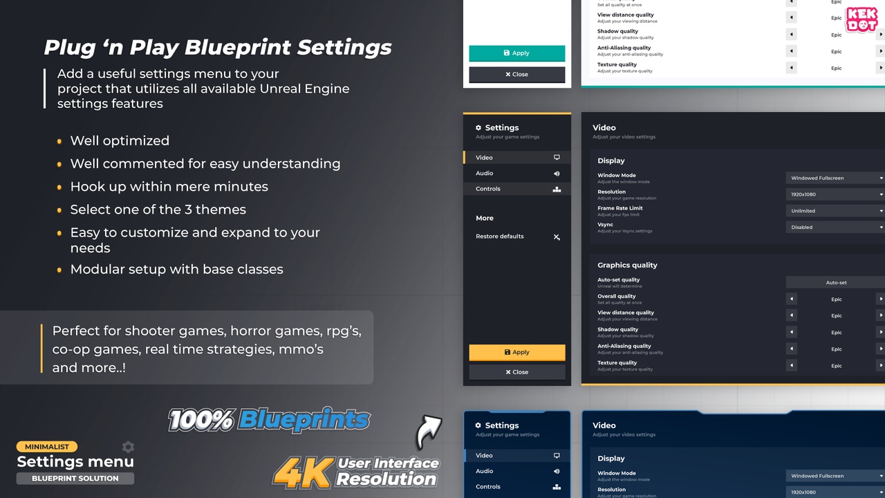 Media 1 for listing Blueprint Settings Menu - Minimalist themes - By Kekdot