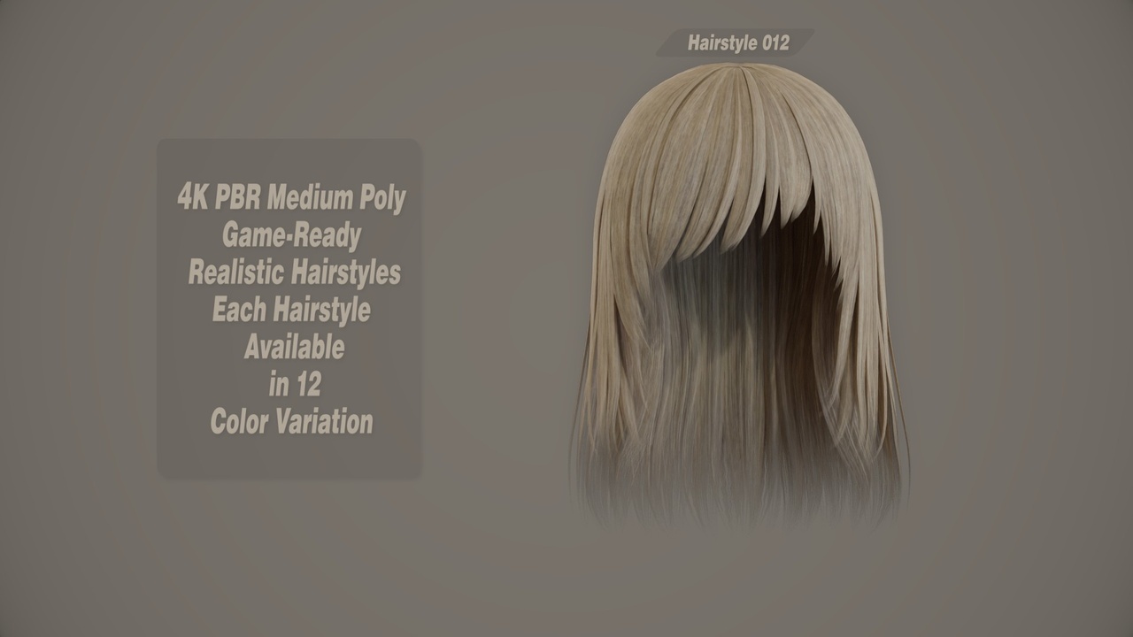 Media 1 for listing Realistic Hair Game Ready | 12 Colors | 4K PBR | v12