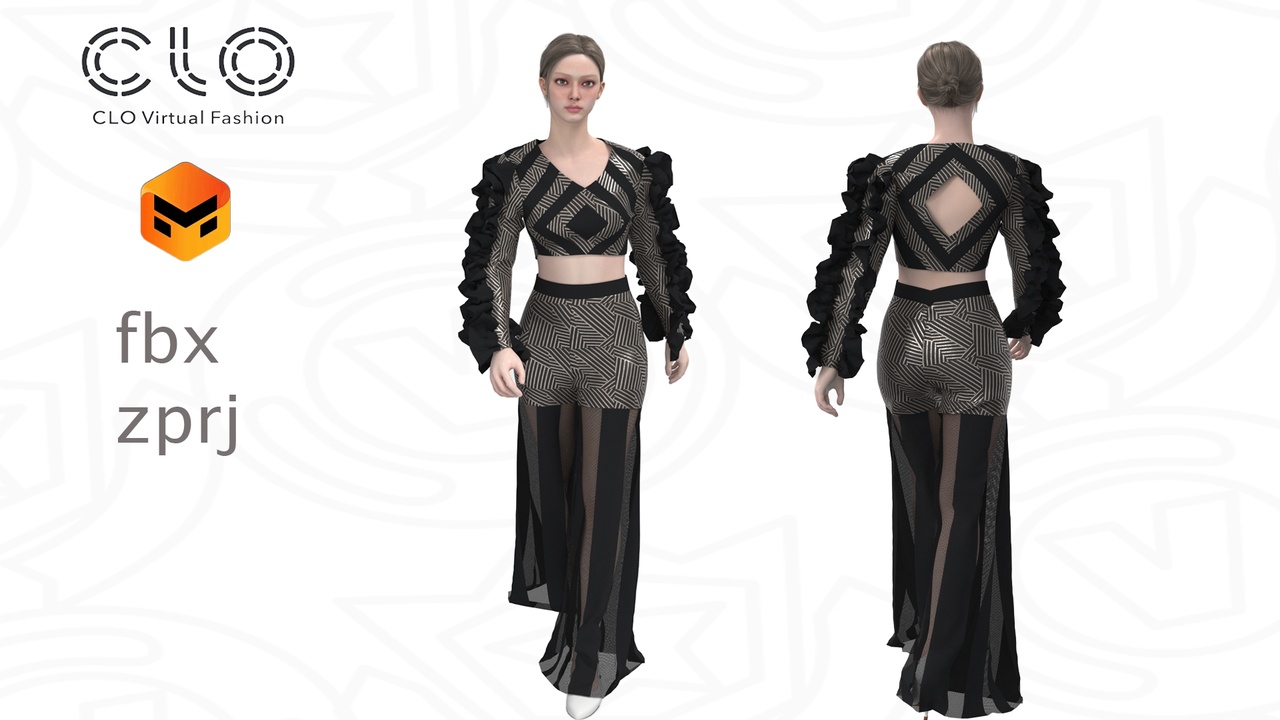 Media 1 for listing Midnight Geometry Ensemble Ready-to-Use CLO 3D / MD Project (.ZPRJ + FBX)