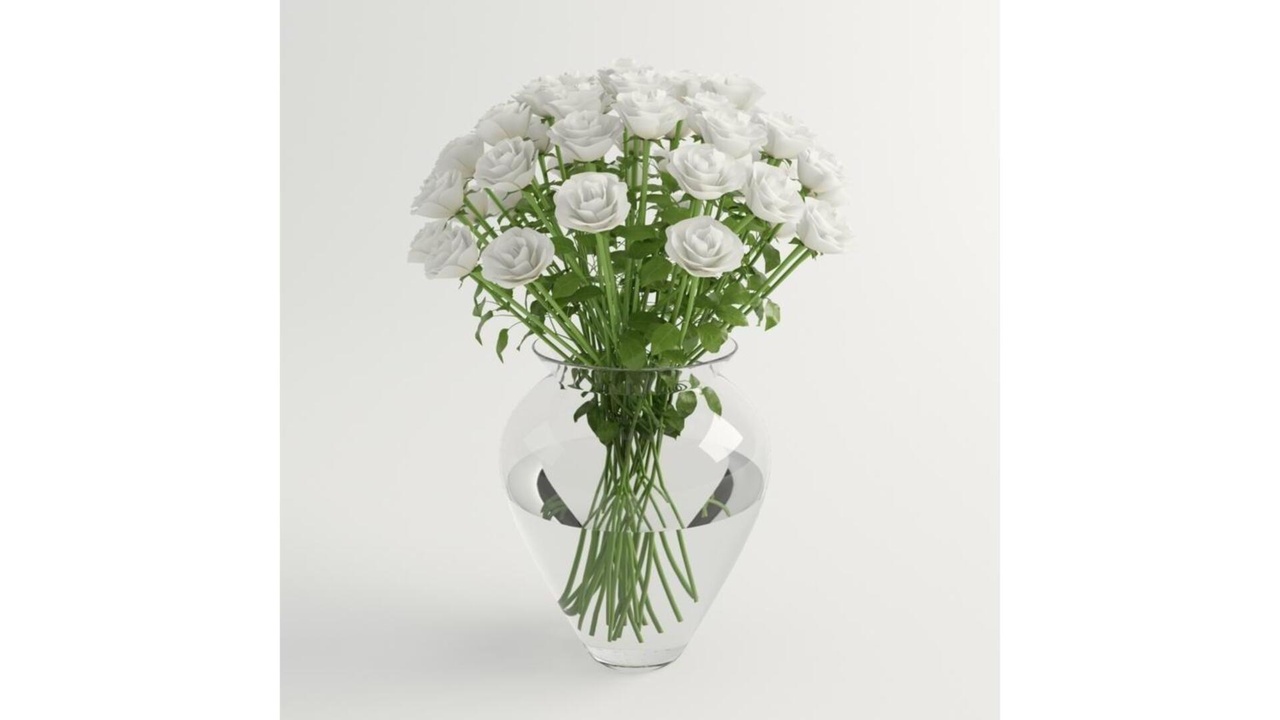 Media 1 for listing Elegant White Roses in Glass Vase - Premium Botanical Decor