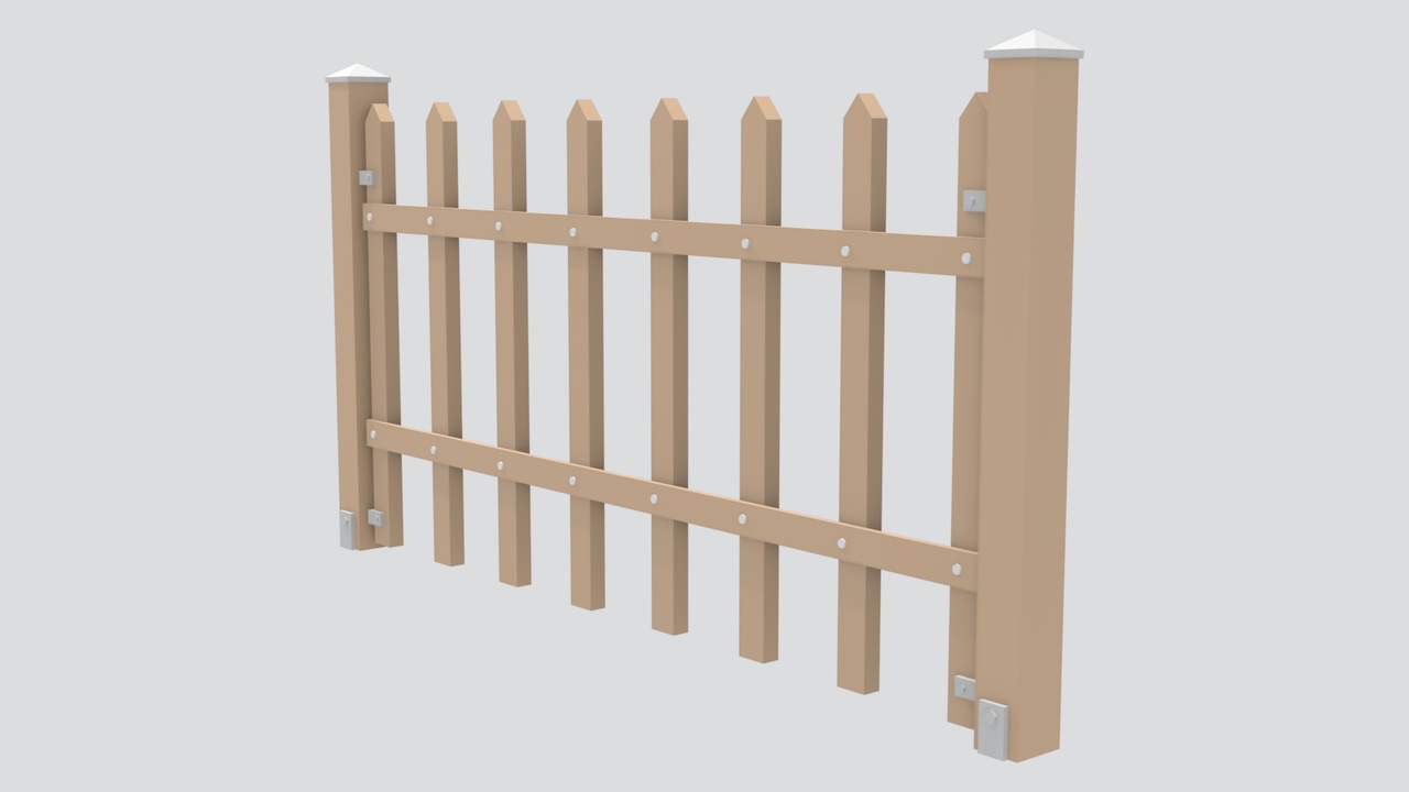 Media 1 for listing Cream Painted Picket Fence with Pointed Tops and Post Caps 3D Model