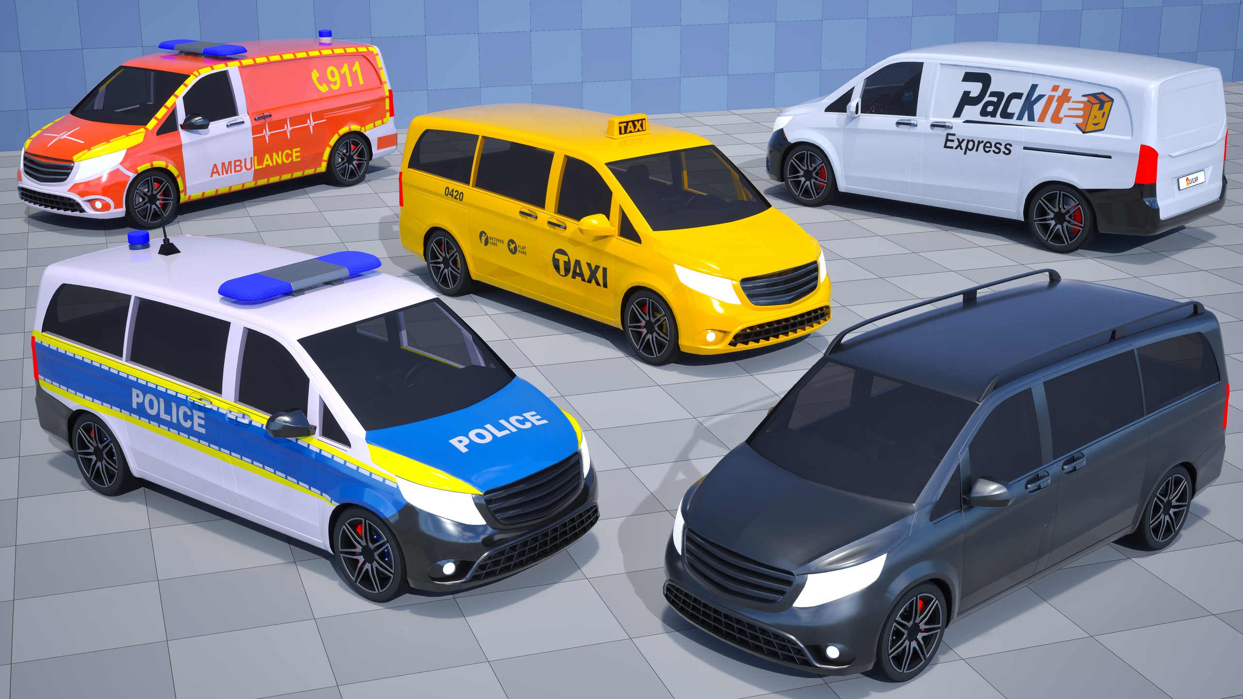 Media 1 for listing Stylized Drivable Vehicles - Van "Metro-Van" - 9 texture versions