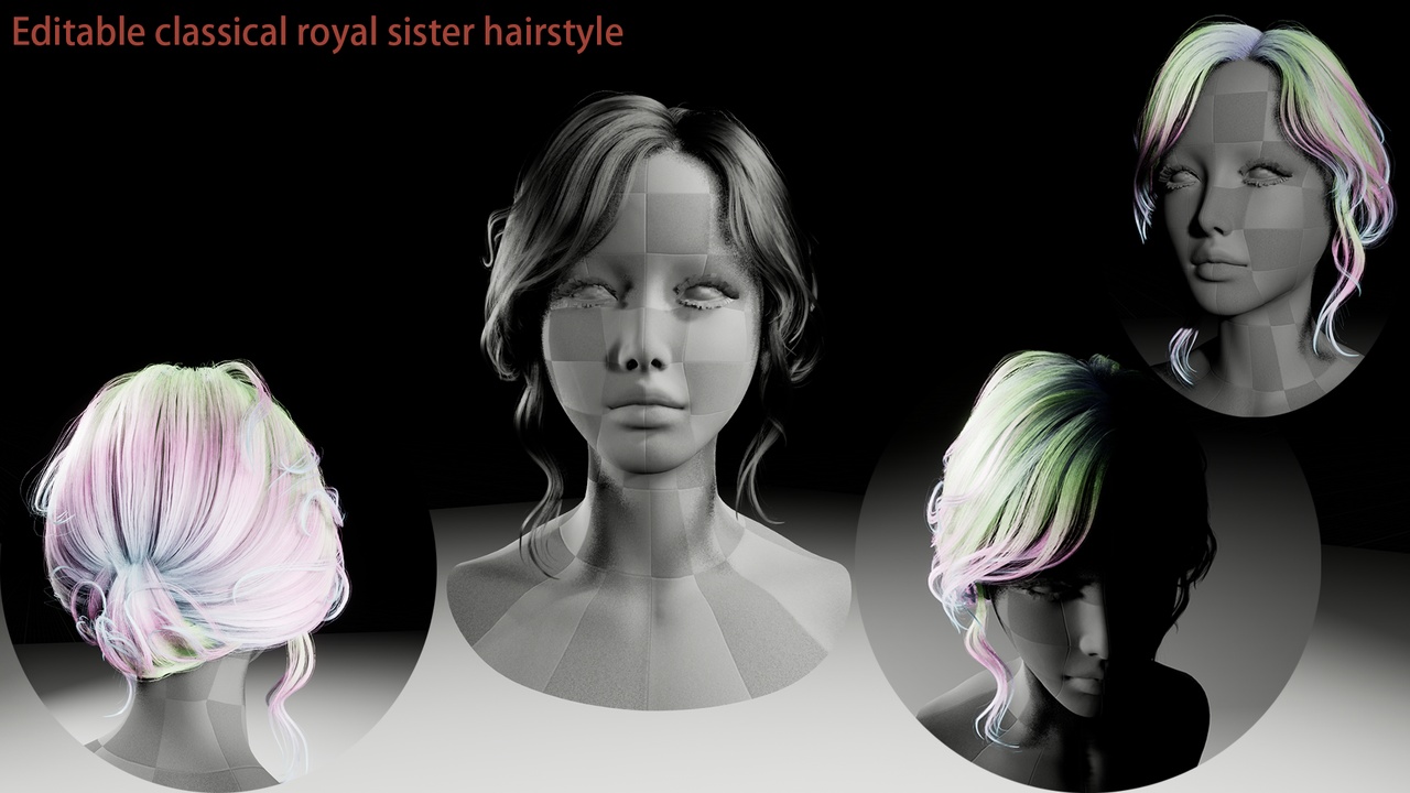 Media 1 for listing Editable classical royal sister hairstyle.Adapt to digital humans.