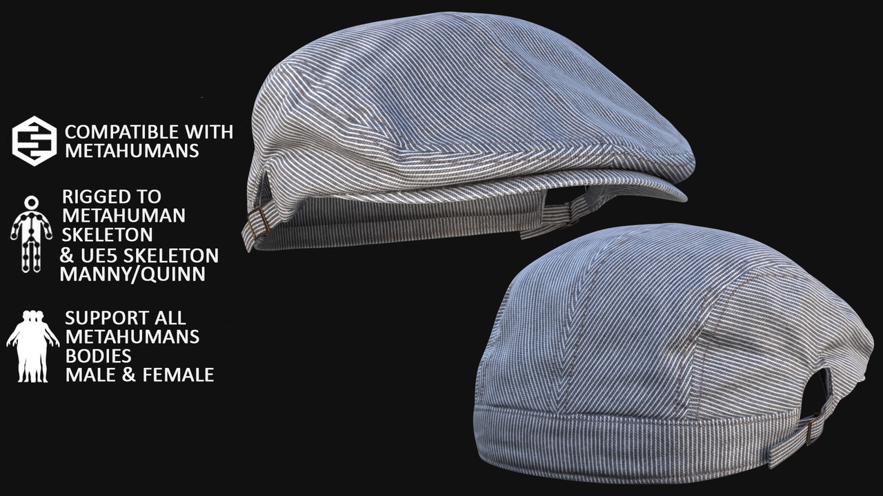 Media 1 for listing Hat Metahuman 3D model 42 - MH & UE5 Skeletons - Rigged
