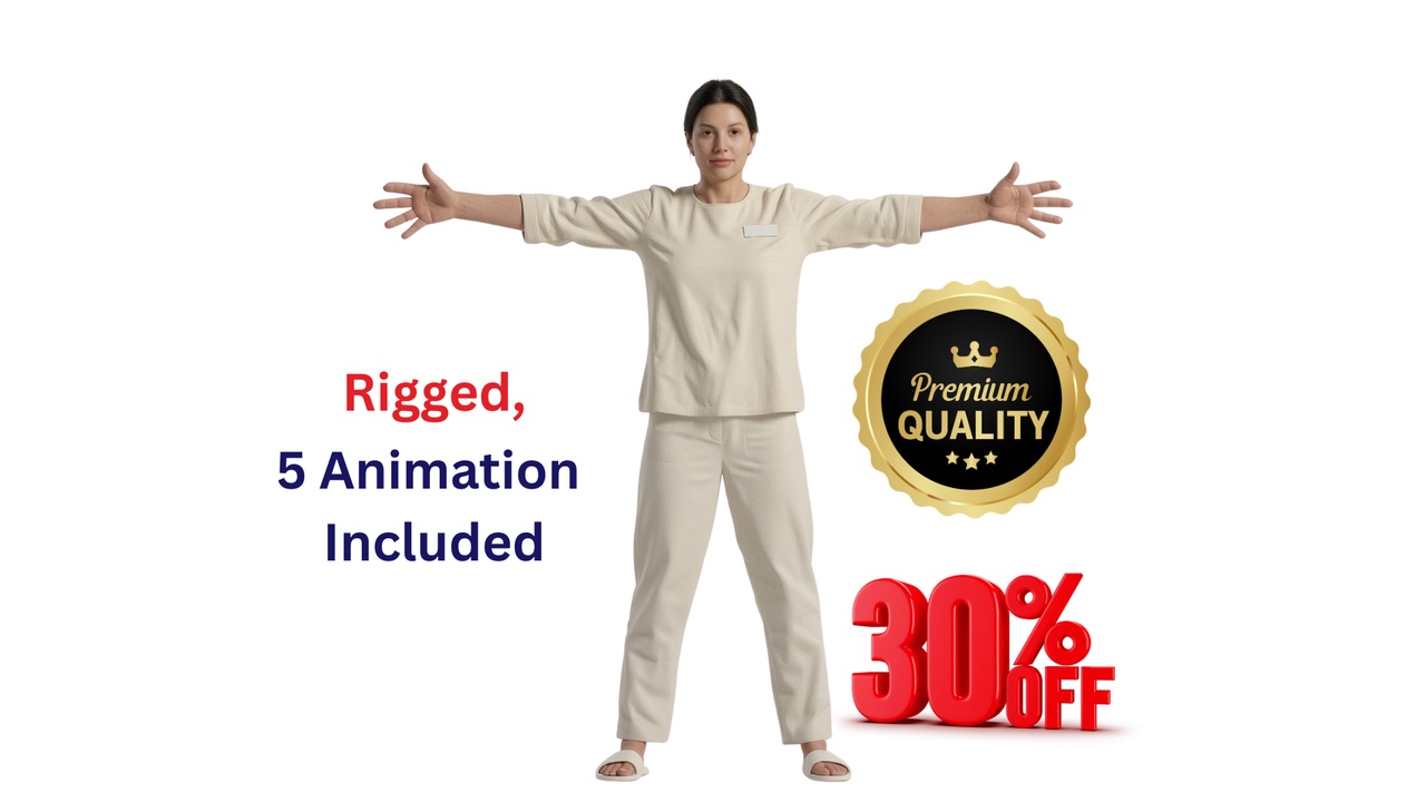 Media 1 for listing Realistic Rigged Female Medical Nurse Spa Staff - 5 Animations PBR Model