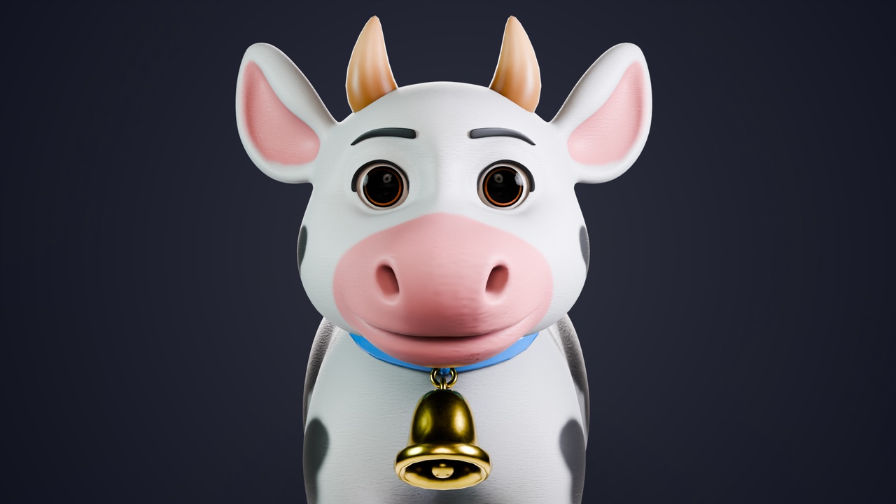 Media 1 for listing Stylized Cartoon Cow 3D Model- Cute Farm Animal