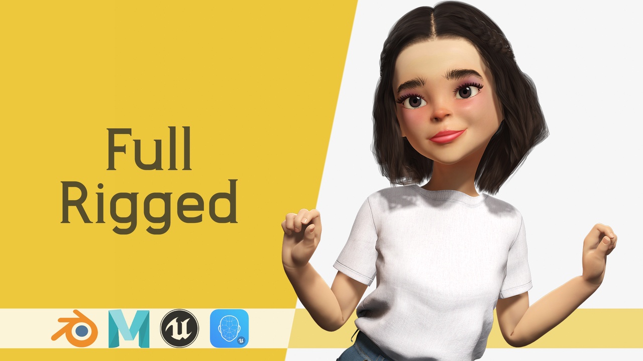 商品 Cute & Playful Character Rigged Stylized 3D Young Girl 的媒体 1