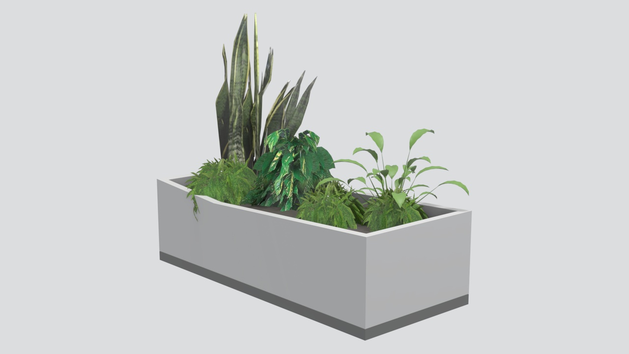 Media 1 for listing Modern Grey Concrete Planter Box with Mixed Foliage 3D Model