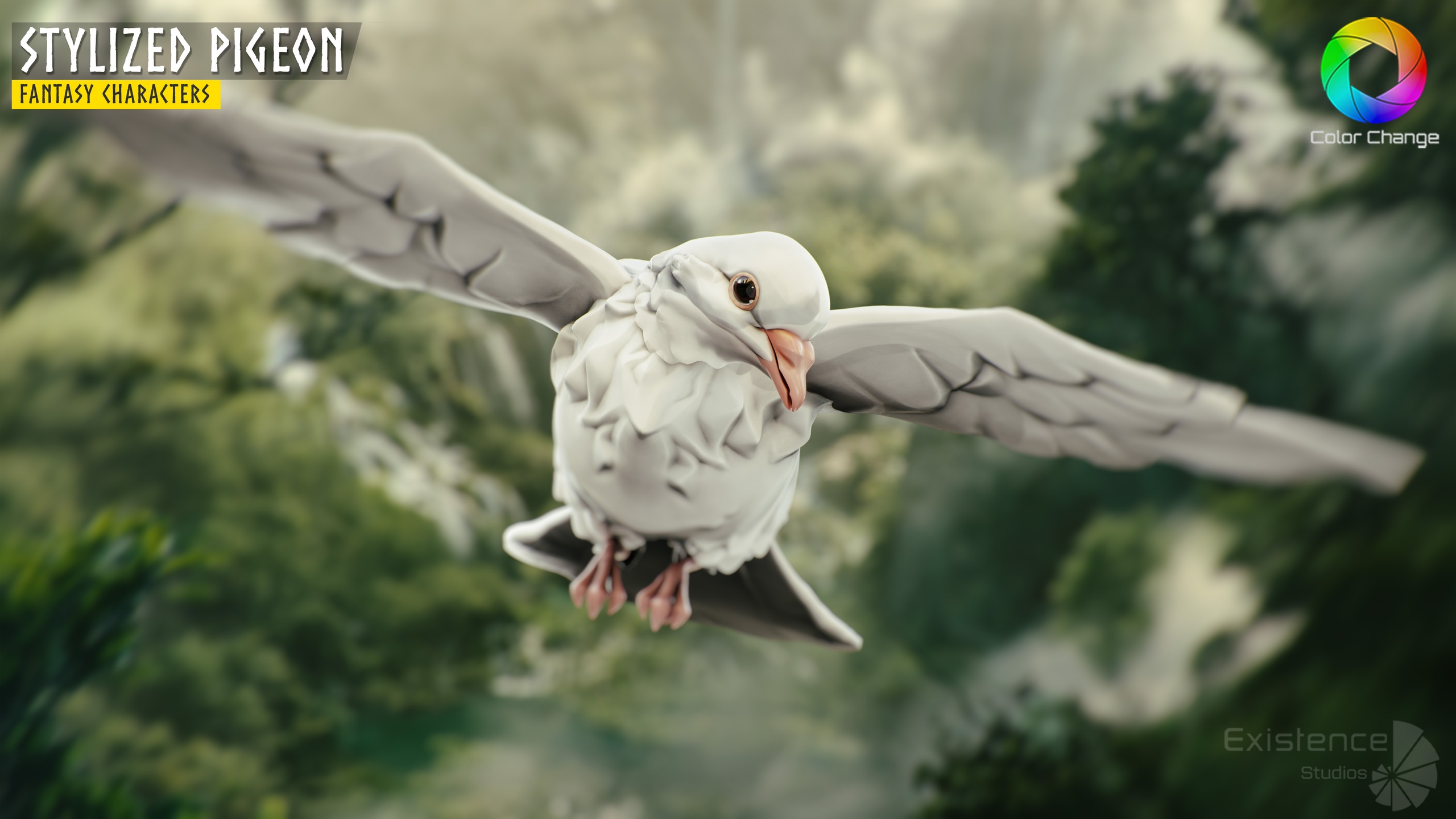 Media 1 for listing Stylized White Pigeon - Flying System - Bird Behavior