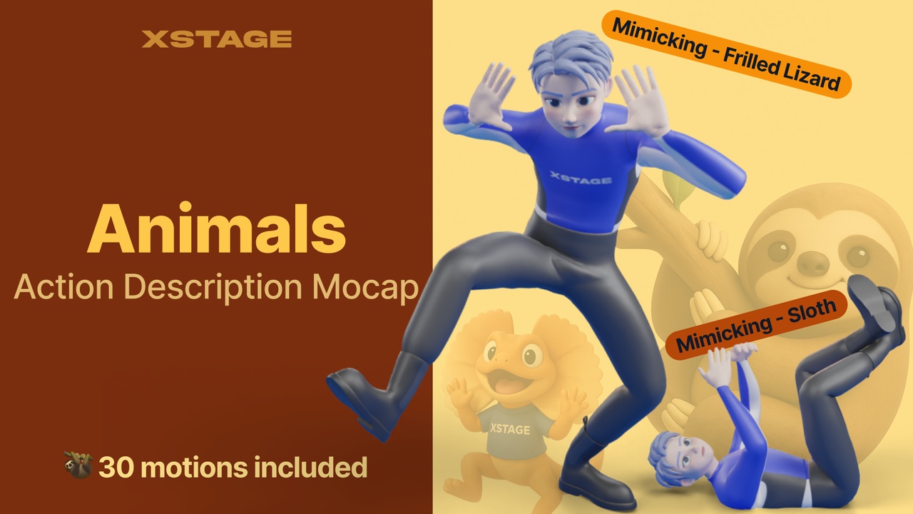 Media 1 for listing Animals | Action Description Mocap Pack