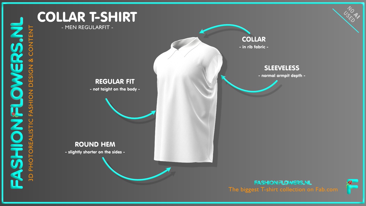 Media 1 for listing White Colour Round Neck Polo Collar T-shirt | Without Sleeves | Round Hem Tshirt