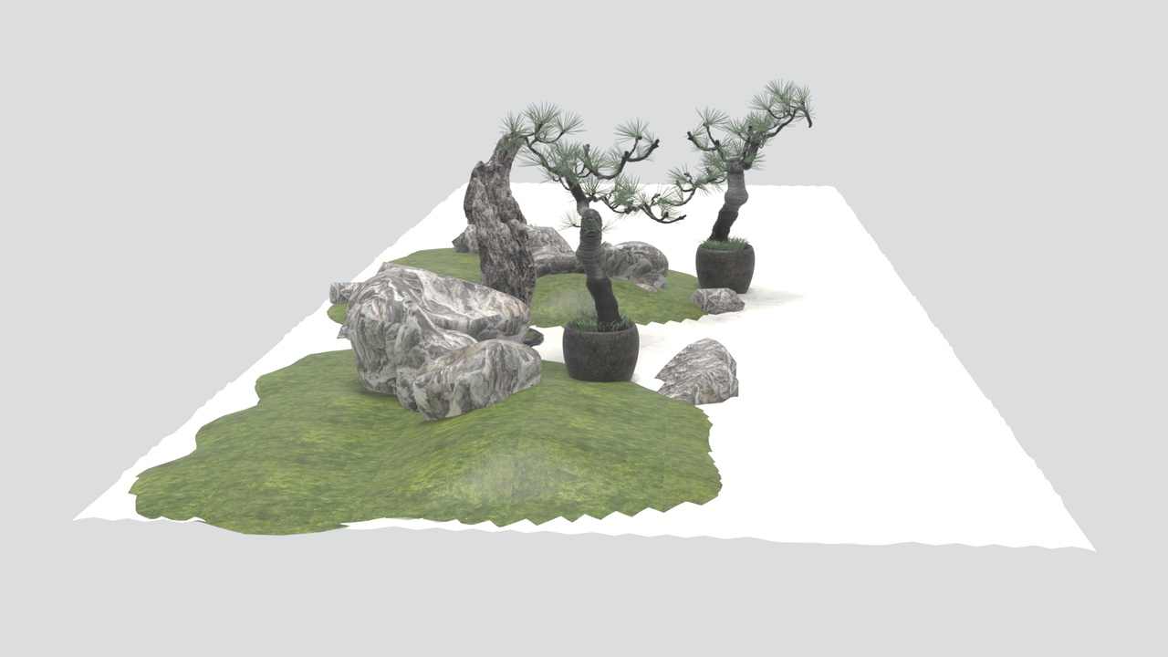 Media 1 for listing Japanese Zen Rock Garden with Bonsai Pine and White Sand 3D Model