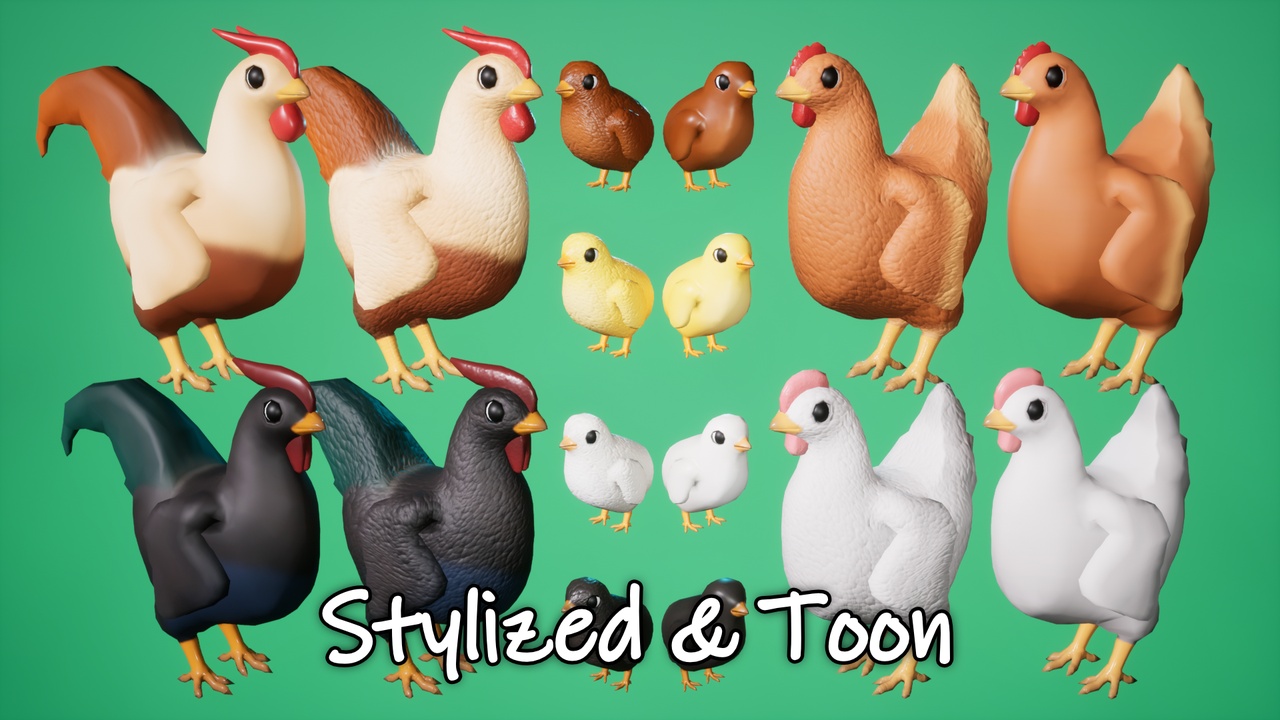 Media 1 for listing SI - Animated Chicken, Rooster and Chicks