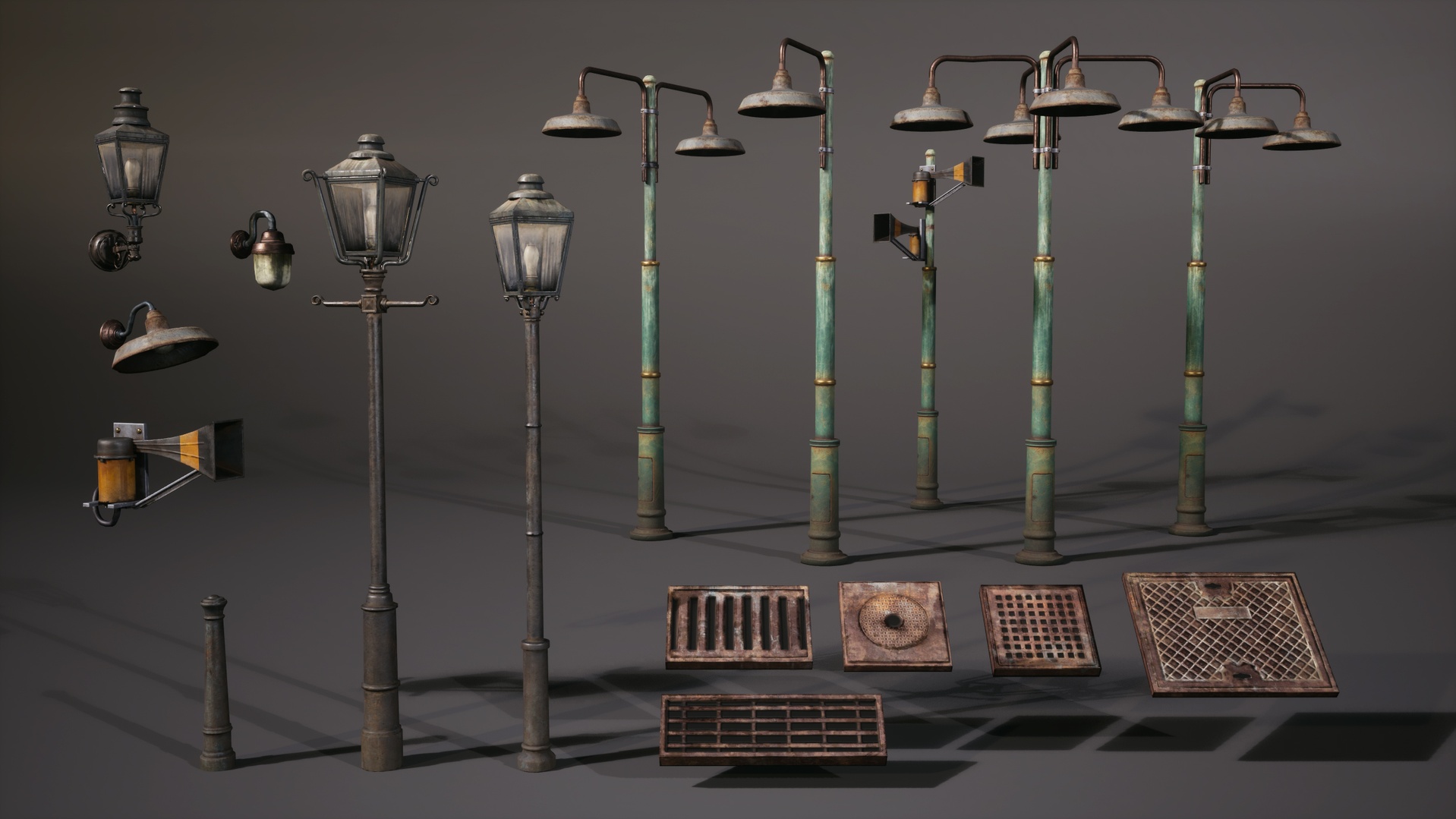 Media 1 for listing Vintage Street Lights Pack & Drain Grates