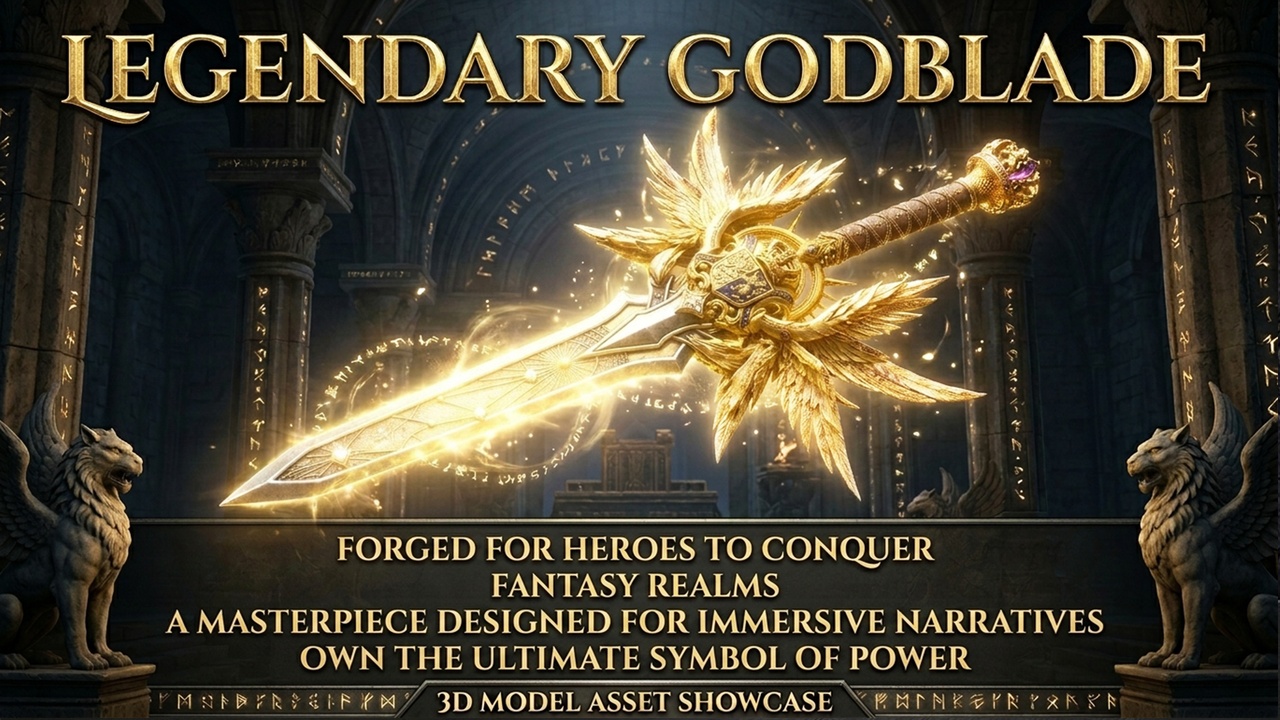 Media 1 for listing Legendary Godblade - Fantasy Gold Blade 3D Model