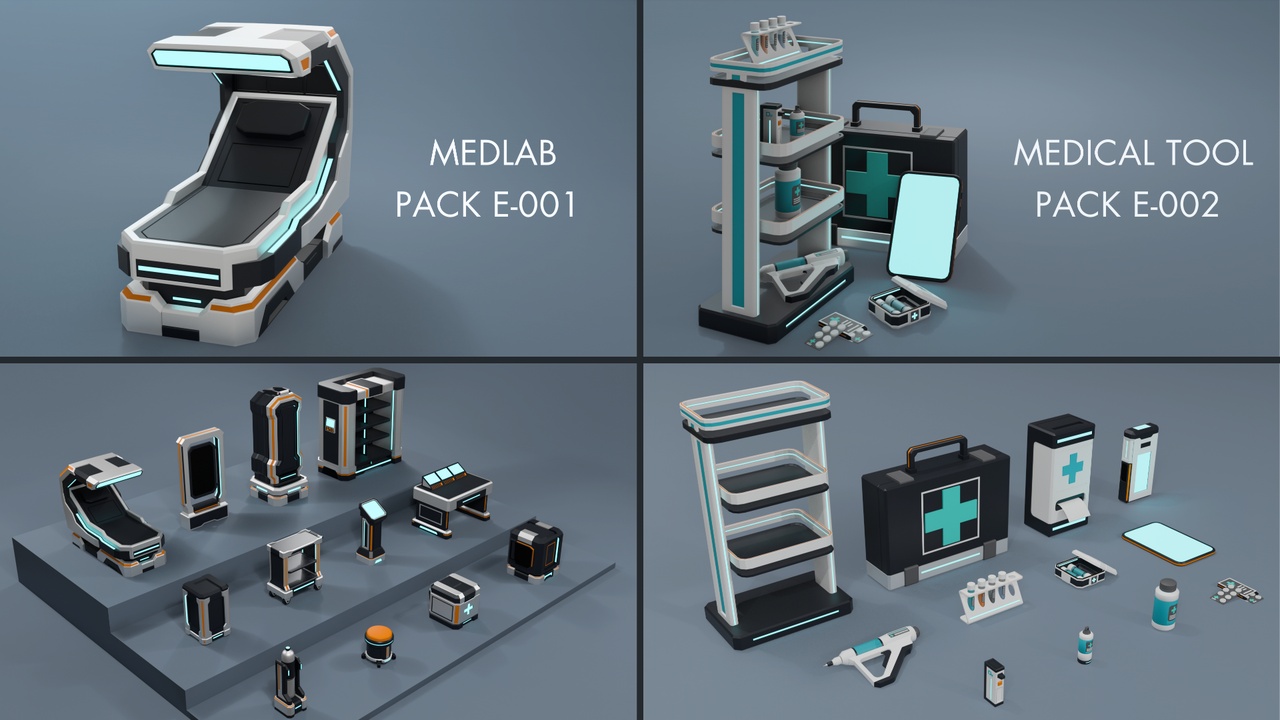 Media 1 for listing Low Poly Sci-Fi Medical Bundle E