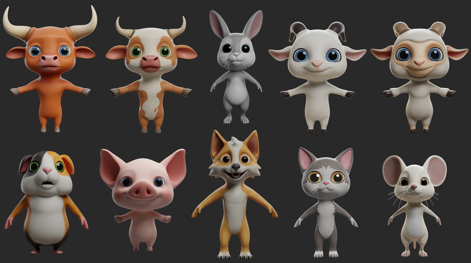 Media 1 for listing 🌻10 Domestic Animals Cartoon - Topology + Uv Map