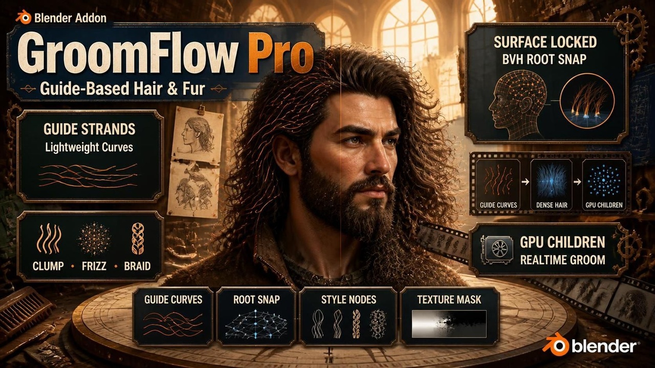 Media 1 for listing Blender Hair Addon Groomflow Pro 1.6.1