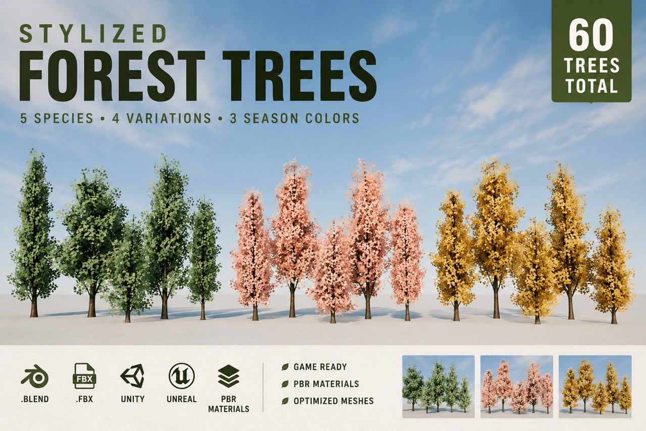 Media 1 for listing tylized Forest Tree Collection - 60 Variations ( low poly)