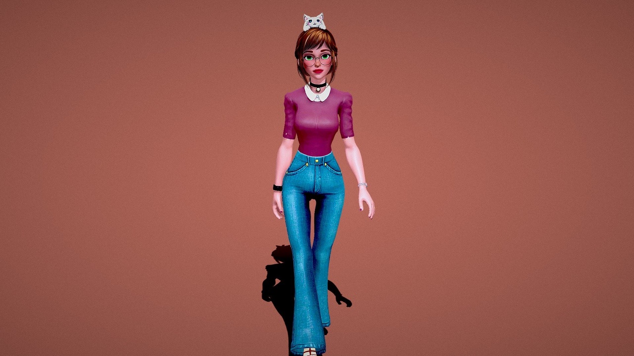 Media 1 for listing Stylish Woman Walking with Cat - 3D Model