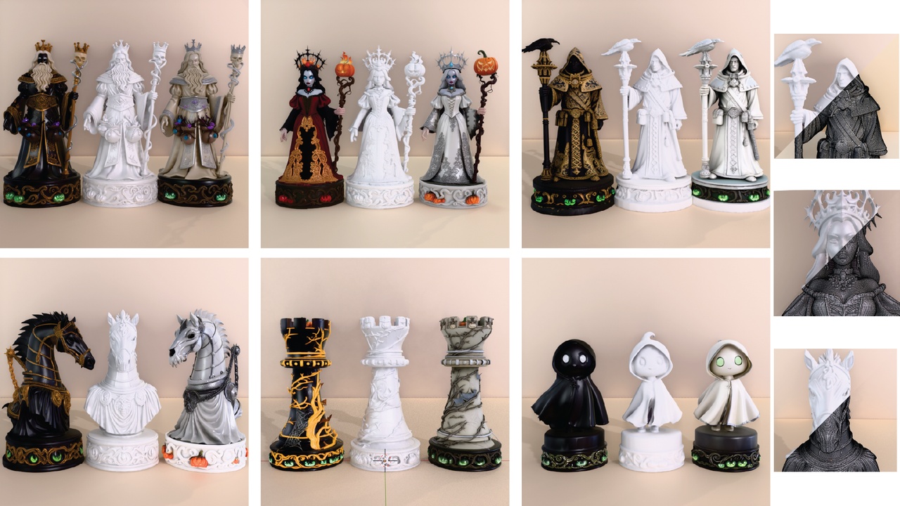 Media 1 for listing Halloween Chess Set – Spooky 3D Printable STL Pieces