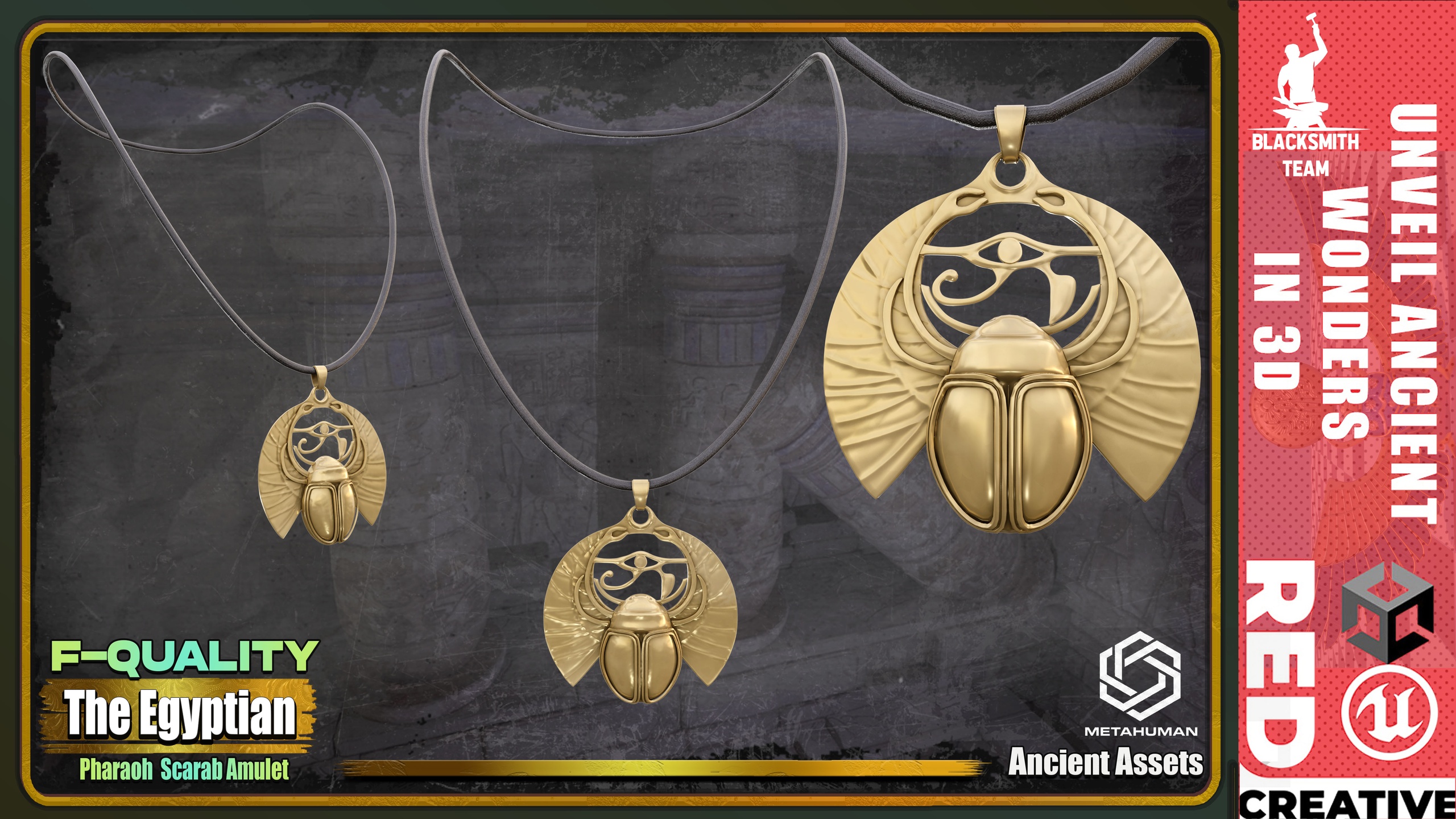 Media 1 for listing The Egyptian: Modern Pharaoh Outfit Scarab Amulet MetaHuman Ready (Vol. 1)
