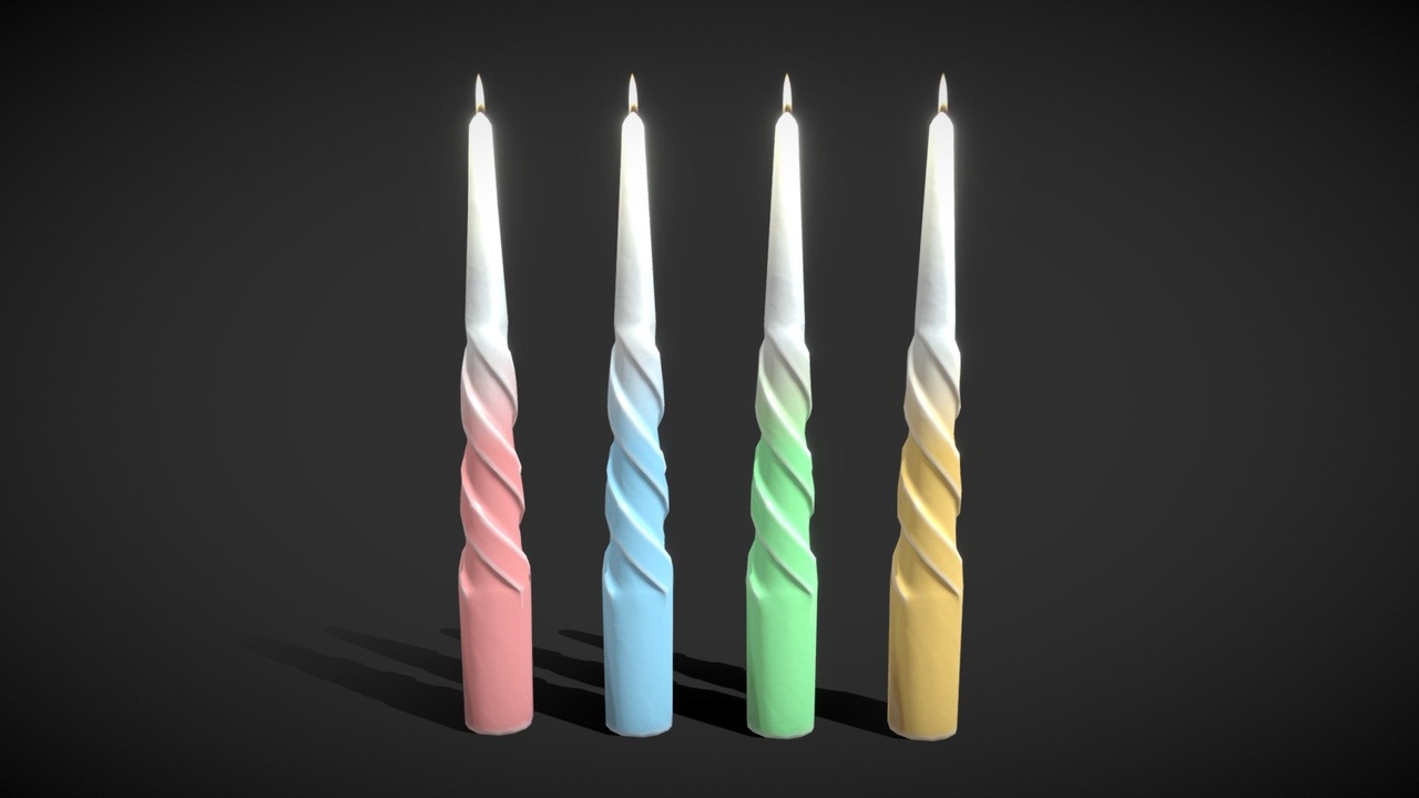 Multimedia 1 dla listy Low Poly Pastel Spiral Twist Candle Set for 3D Decor, Games, and Virtual Scenes