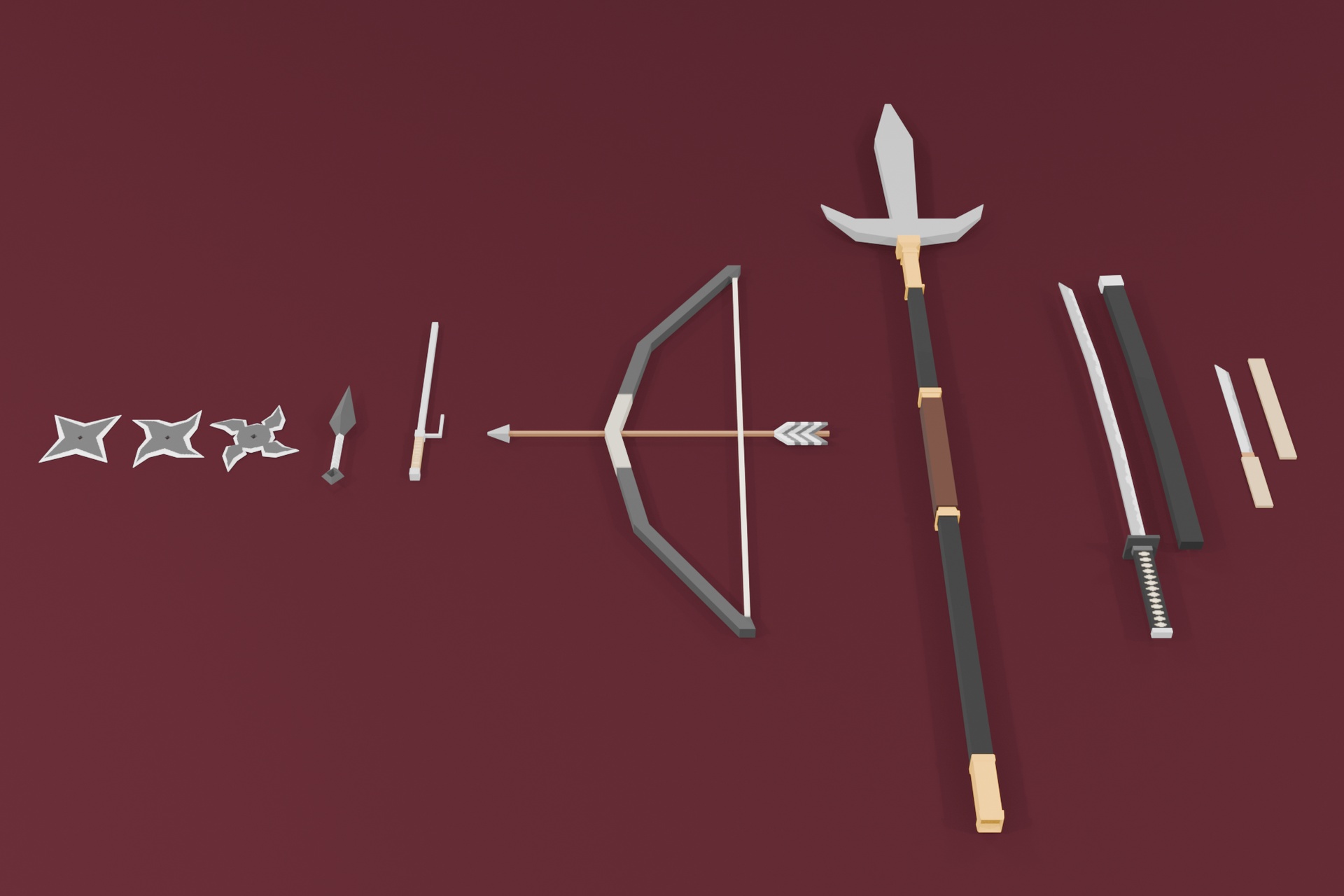 Media 1 for listing Low Poly Samurai Weapon Pack - Feudal Japan Weapons
