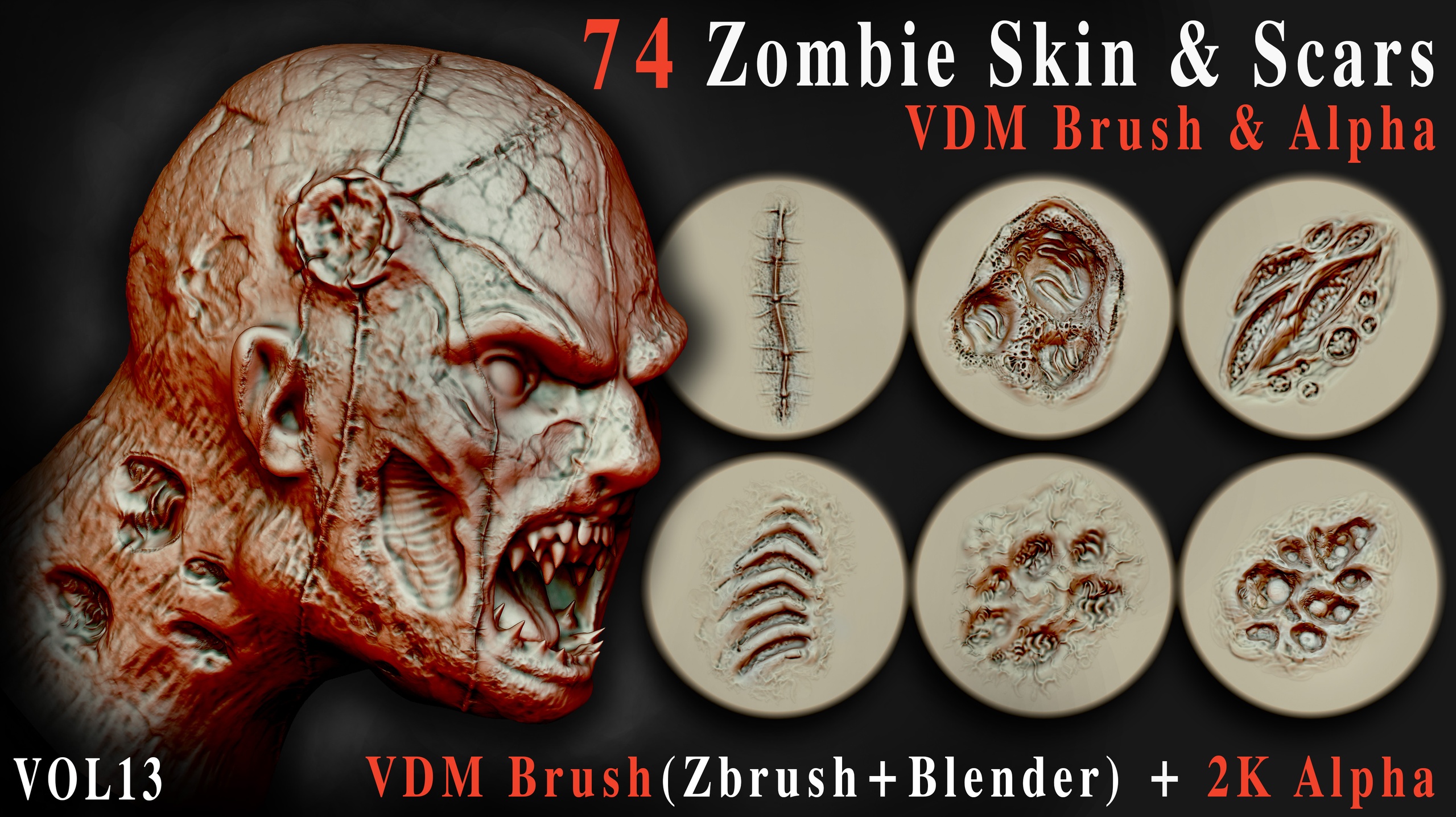 Media 1 for listing 74 Zombie Skin & Scars VDM Brush & Alpha – Vol 13