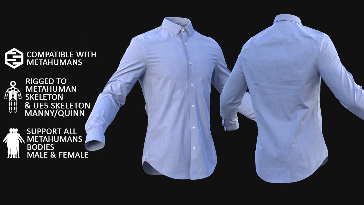 Media 1 for listing Business Shirt for Metahuman 3D model 40 - MH & UE5 Skeletons - Rigged