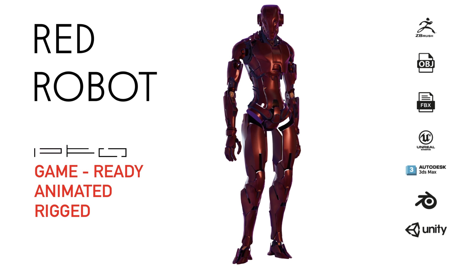 Red Combat Android – Rigged & Animated (Game-Ready Robot Character) | Fab