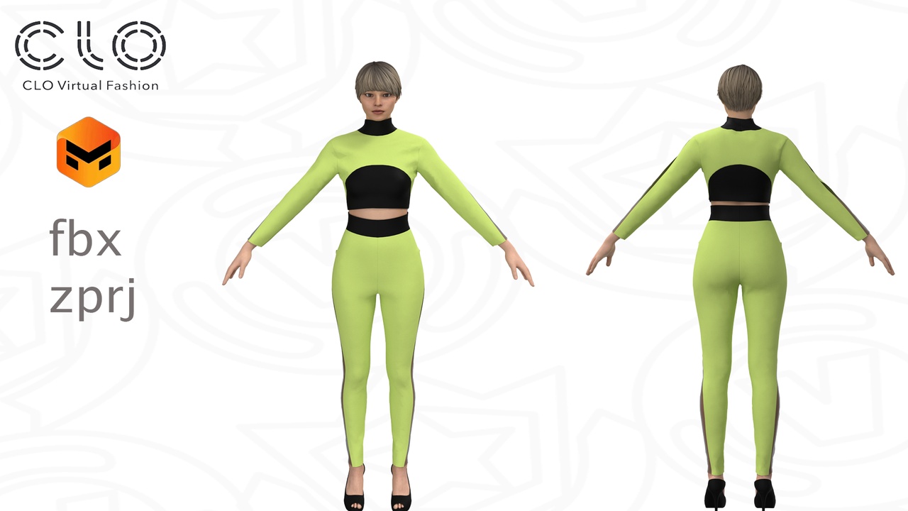 Media 1 for listing Crop top with pant - CLO 3D / Marvelous Designer Project (.ZPRJ + FBX)