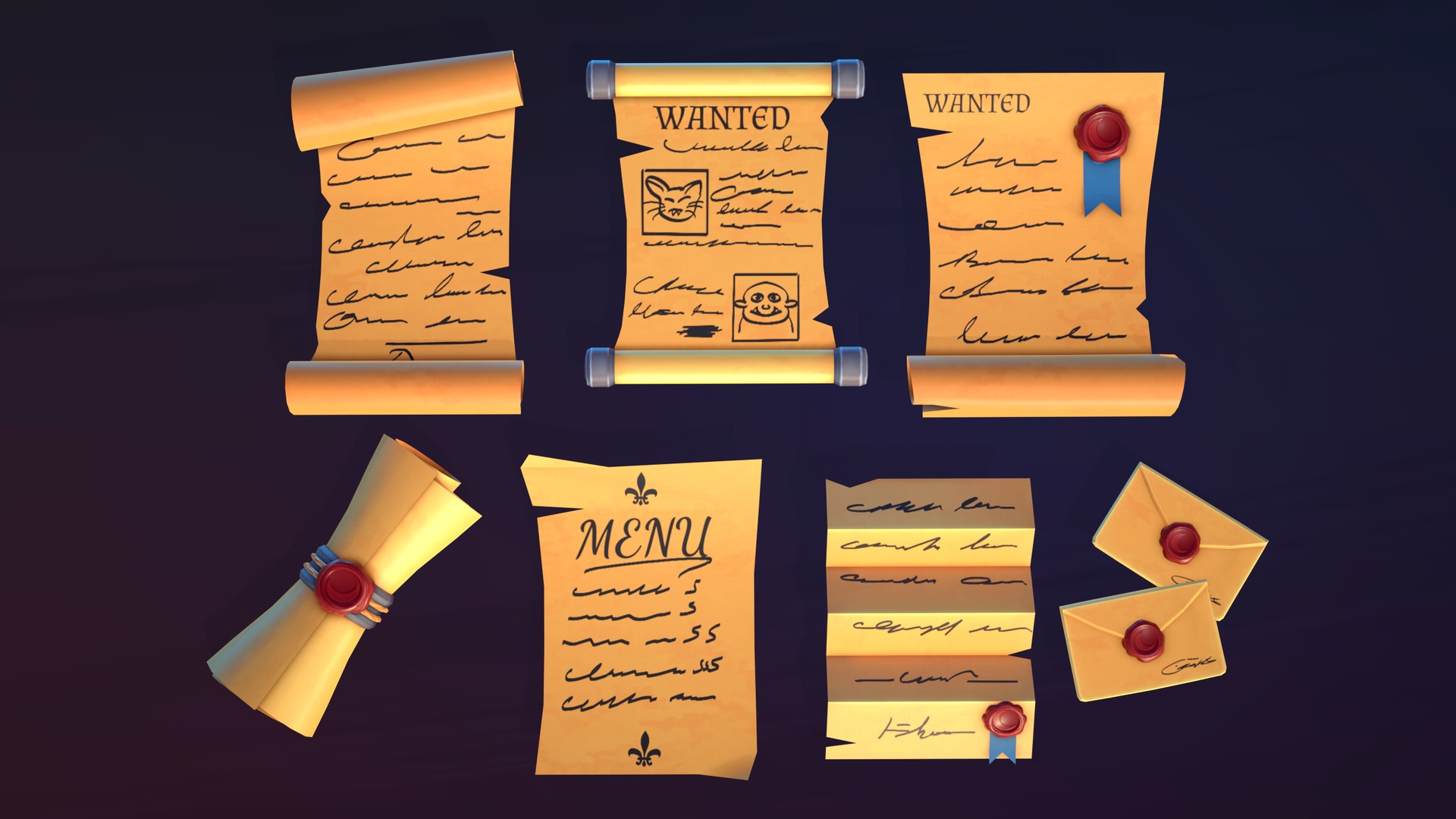 Parchment Model Stylized Parchments Set - Lowpoly and Gameready 3D Models | Fab