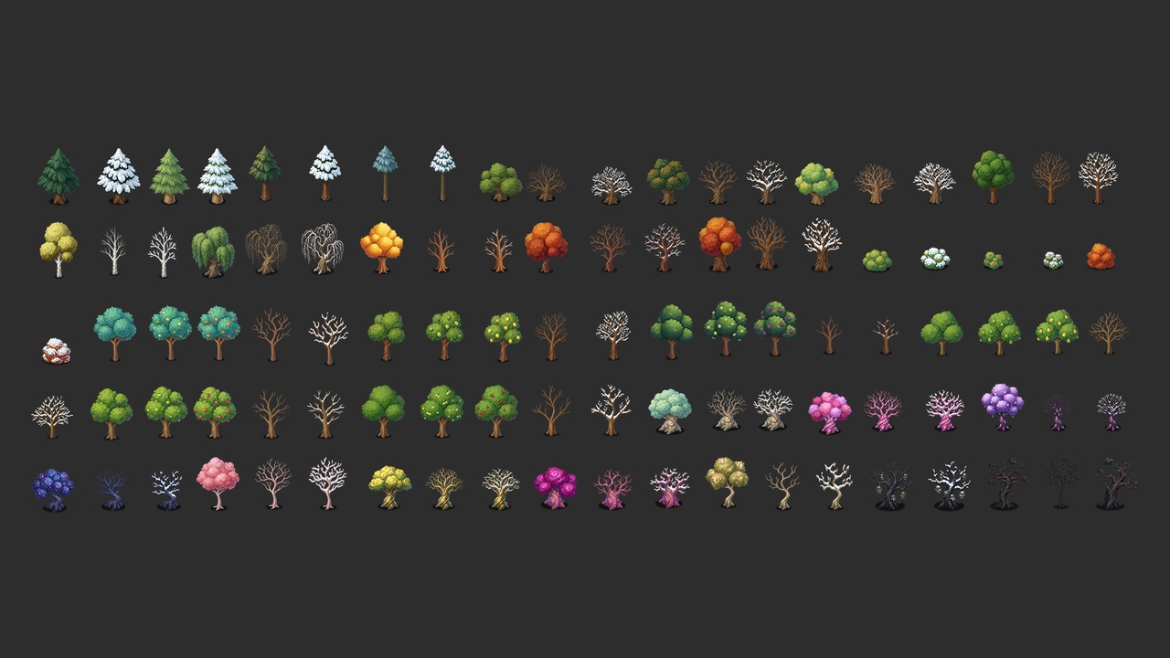 Media 1 for listing Trees - 100 Fantasy Trees [2D Sprites, Seasons & Colliders]