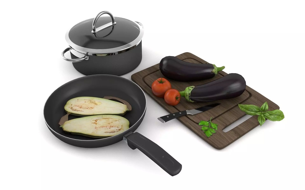 Media 1 for listing Modern Kitchenware Set - Pan, Pot, and Cooking Ingredients