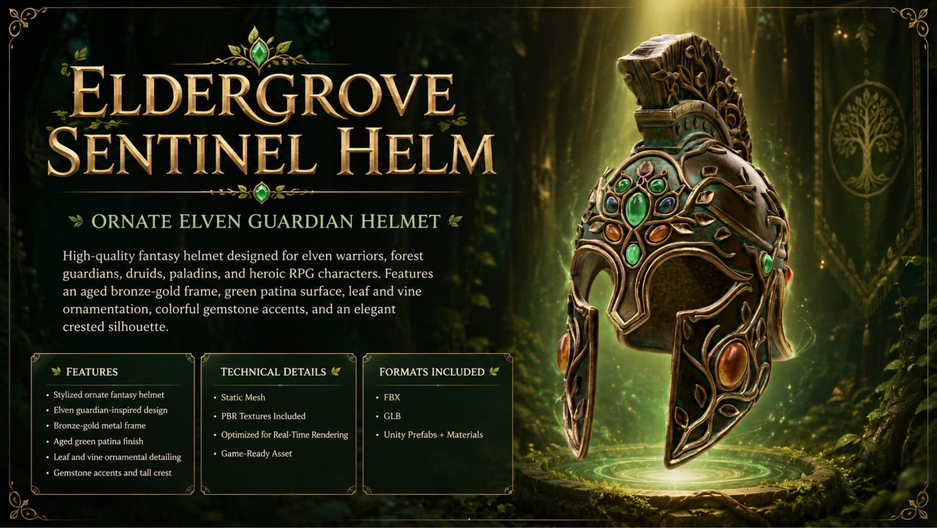 Media 1 for listing Eldergrove Sentinel Helm – Ornate Elven Guardian Helmet