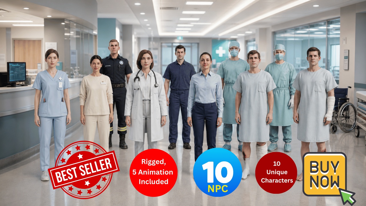 Media 1 for listing NPC Pack 10 Rigged Hospital Medical Characters Game Ready