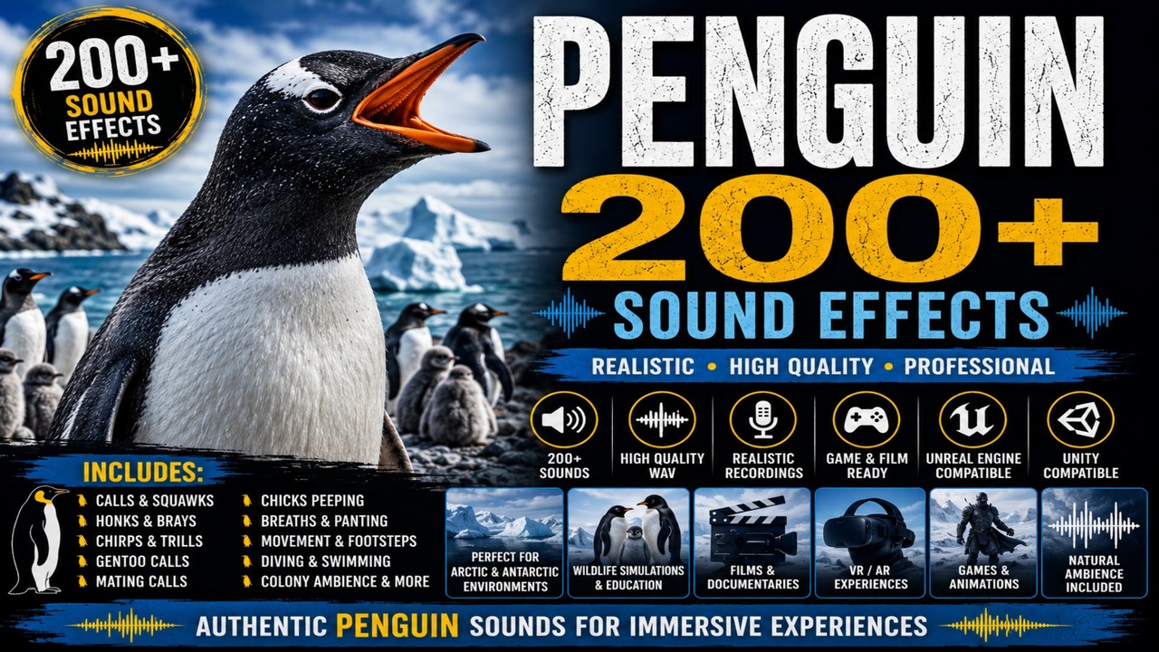 Media 1 for listing Penguin Sounds 200+ Sound Effects – High-Quality Penguin Calls, Squawks Chicks