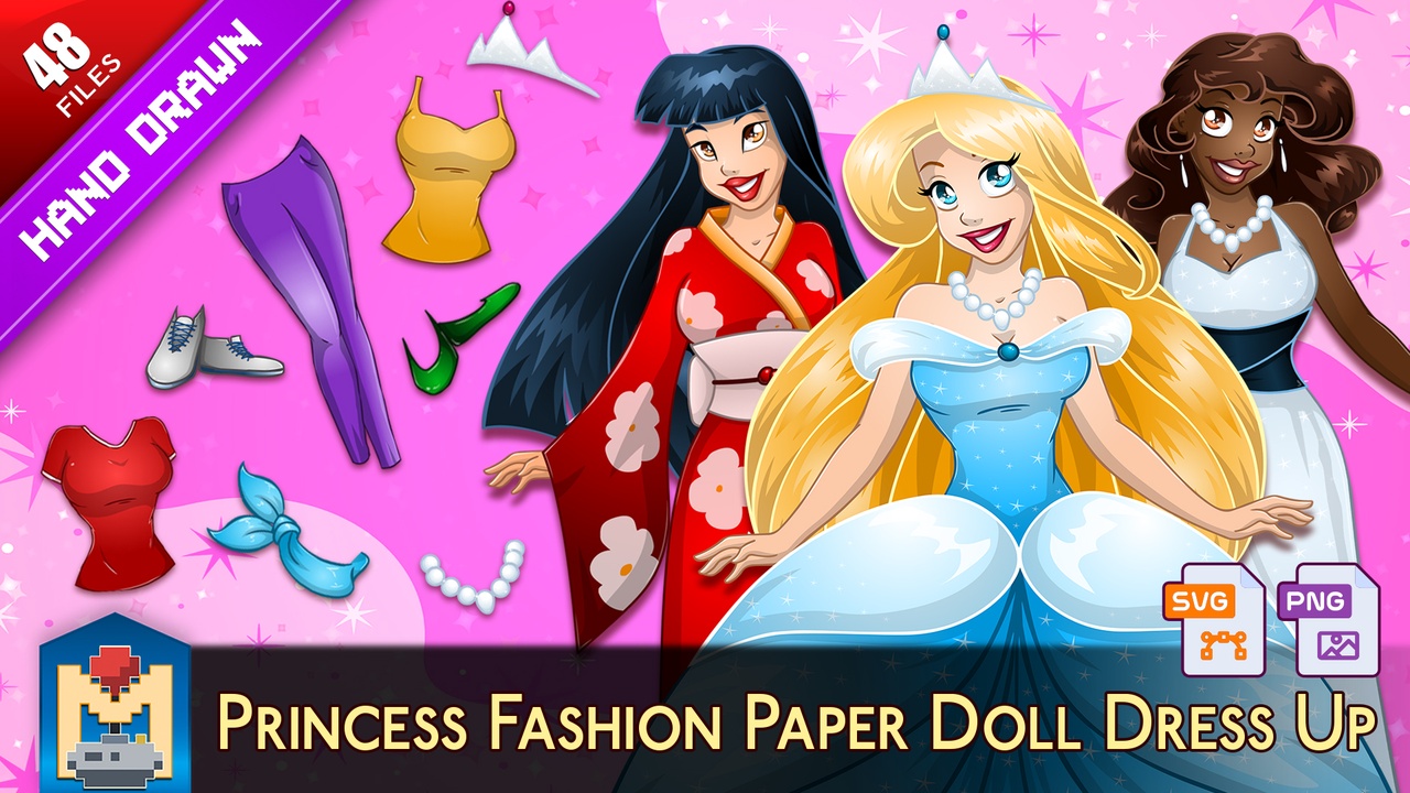 Media 1 for listing 2D Hand Drawn Princess Fashion Paper Doll Dress Up