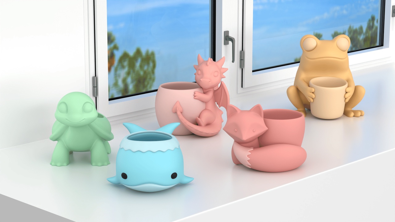 Media 1 for listing Fantasy Creature Planter Collection – Cute Stylized Mini Pot Pack