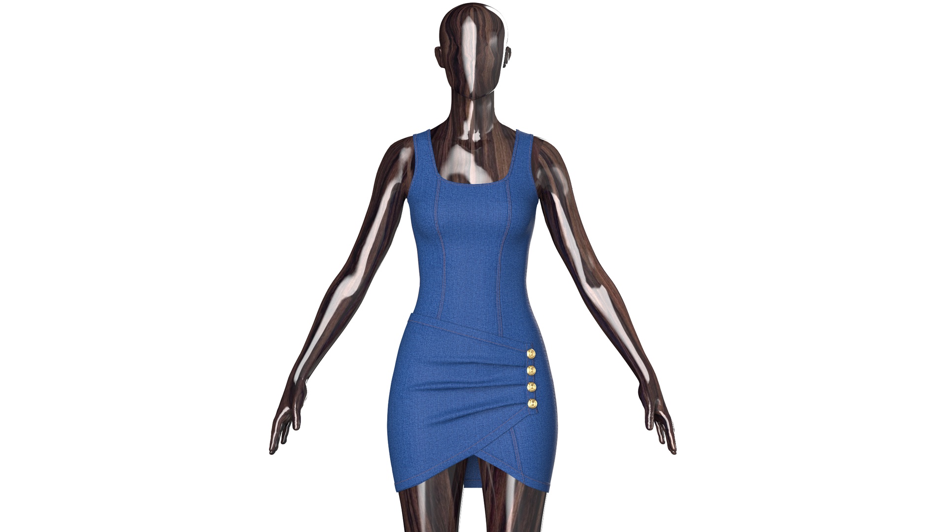 Media 1 for listing Girls Denim Draped Mini Dress With Side Buttons | High Poly