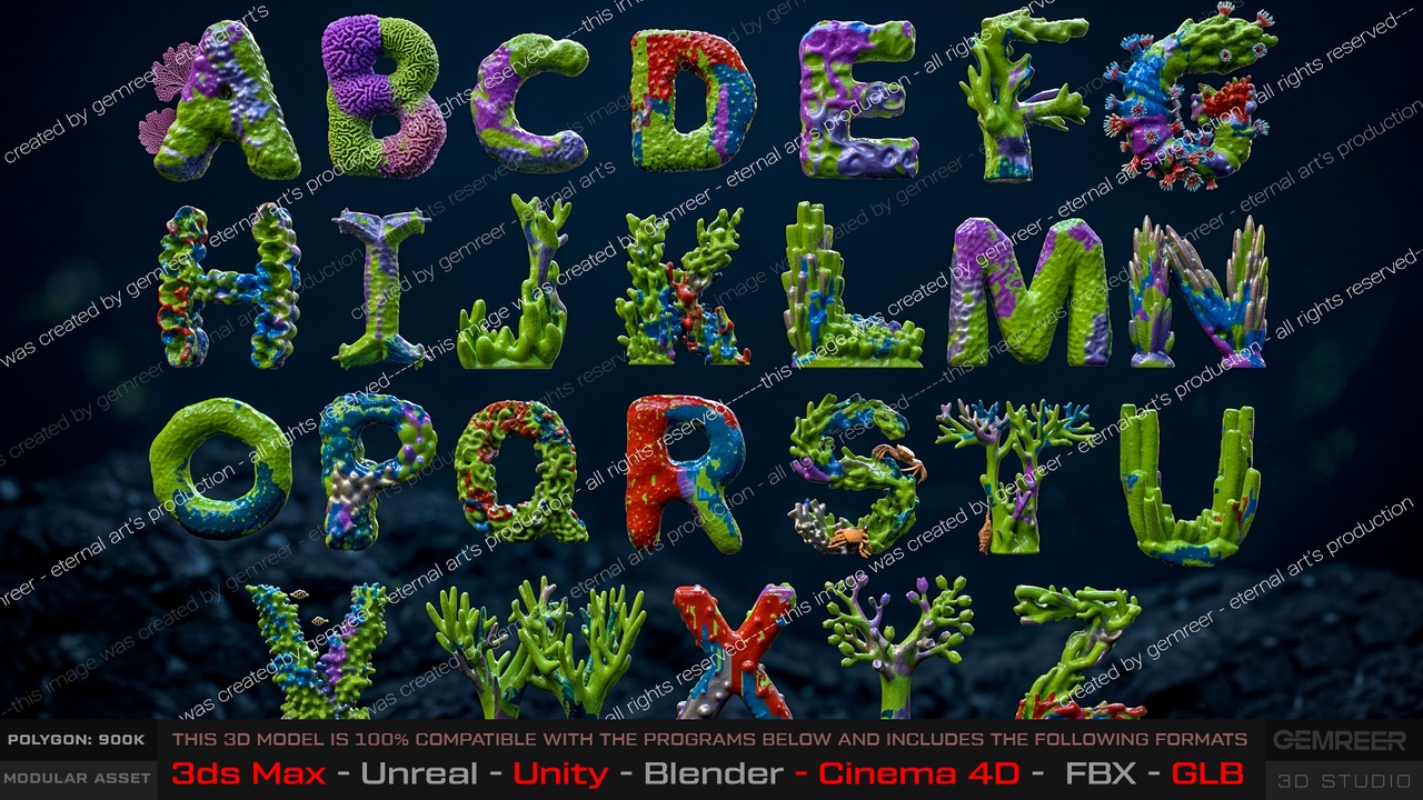 Media 1 for listing Coral Alphabet Pack Underwater Typhography Printable