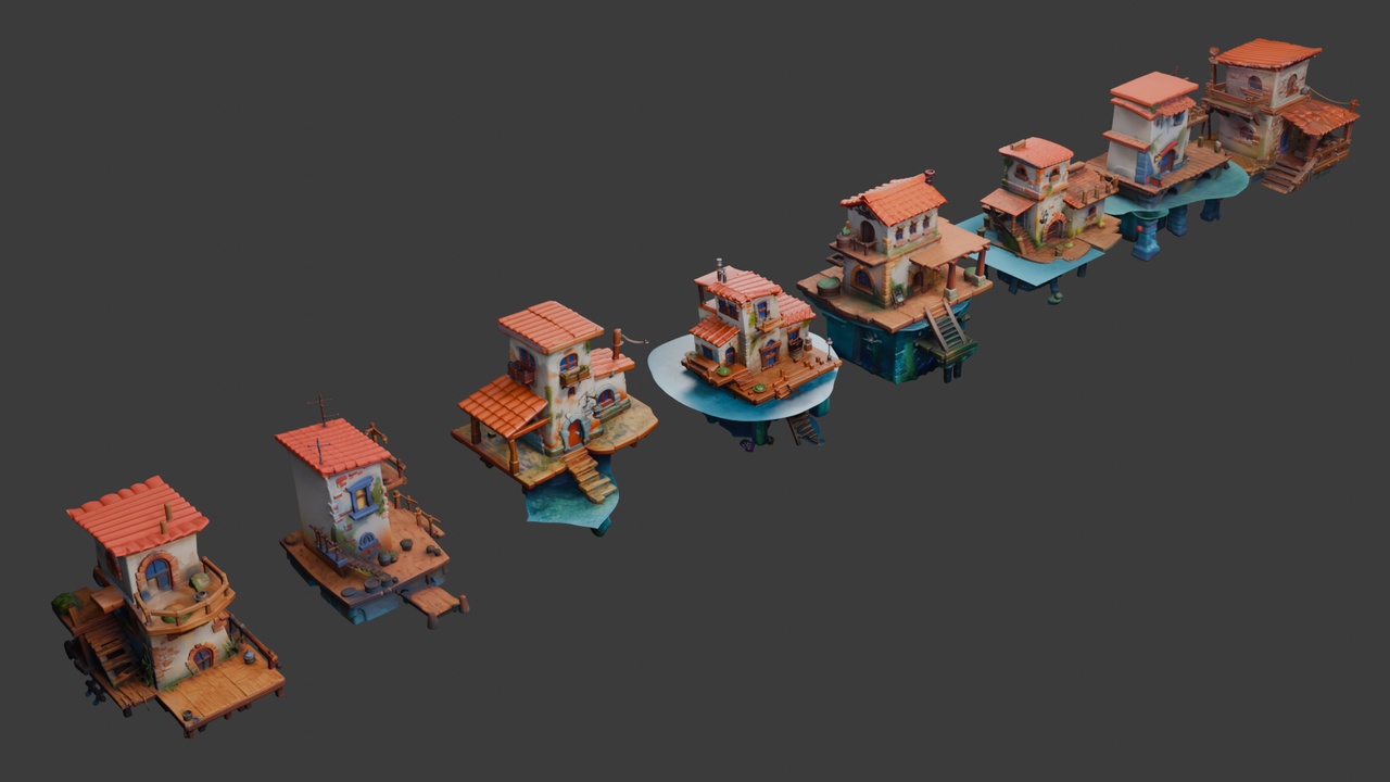 Media 1 for listing Stylized Waterfront Buildings Set 1π